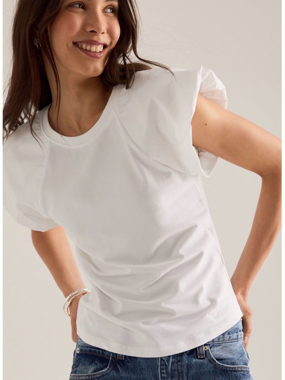 Anthropologie Maeve Cloud Flutter-Sleeve Tee White. Size L. MSRP $68